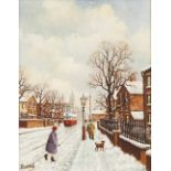 PATRICK BURKE (modern) OIL PAINTINGS ON CANVAS-BOARD, FOUR Dutch style pastiche winter landscapes