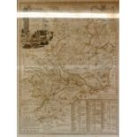 EMANUEL BOWEN (1694 - 1767) COPPER PLATE ENGRAVED COUNTY MAP OF HUNTINGDON with old hand