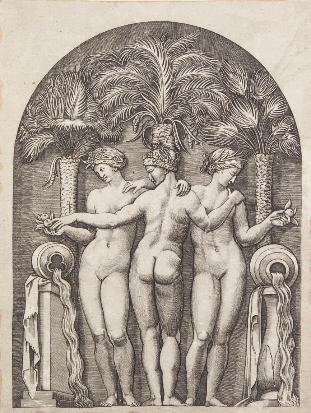 MARC ANTONIO RAIMONDI COPPER PLATE ENGRAVING Mythological subject Monogrammed 11 3/4" x 8 1/4" (30 x
