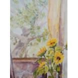 UNATTRIBUTED (Twentieth/Twenty First Century) WATERCOLOUR DRAWING Still life - Vase of Sunflowers on