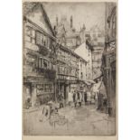 FRANK GREENWOOD (Twentieth Century) ARTIST SIGNED ETCHING Old Shambles, Manchester 12 3/4" x 8 3/