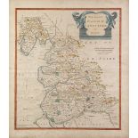 ANTIQUE HAND COLOURED MAP OF LANCASTER BY ROBERT MORDEN, 16" x 14" (40.7 x 35.6cm) and an