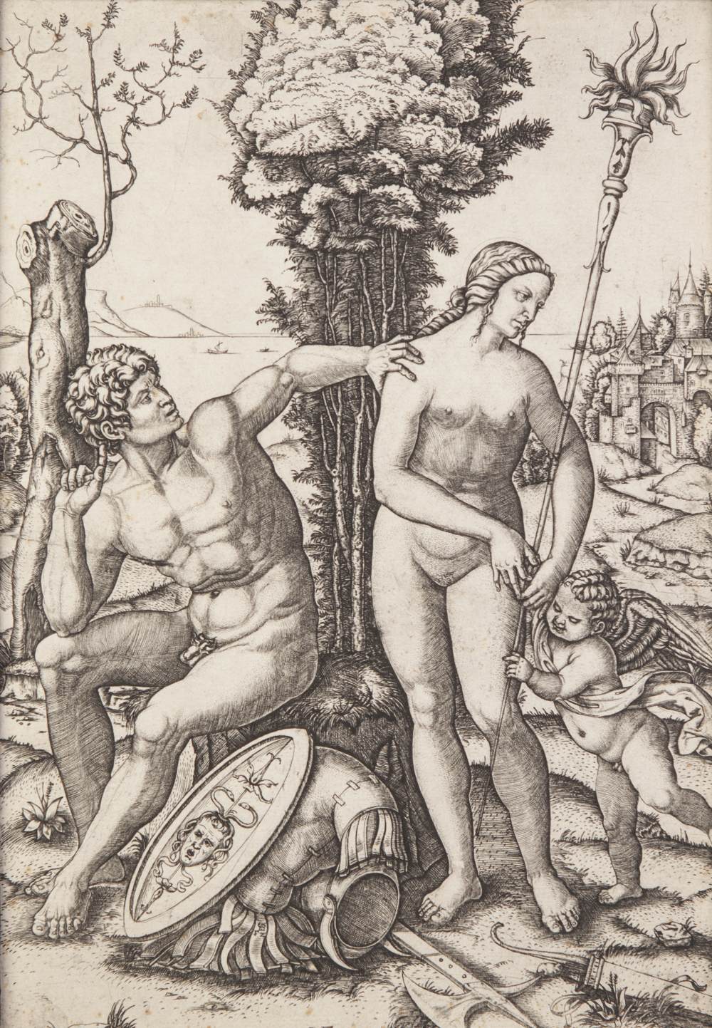 MARC ANTONIO RAIMONDI COPPER PLATE ENGRAVING Mythological subject Monogrammed 11 3/4" x 8 1/4" (30 x - Image 2 of 2