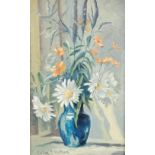 COLIN C. HILTON OIL PAINTING ON CANVAS Still life, vase of flowers Signed 16" x 10" (40.5cm x 25.