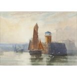 BRITISH SCHOOL (EARLY 20TH CENTURY) WATERCOLOUR A Harbour scene with fishing boats, indistinctly