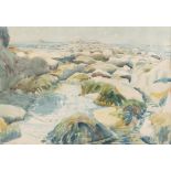 CLAUDE FLIGHT (1881-1955) PENCIL AND WATERCOLOUR A plein air study of coastal rocks and pools Signed