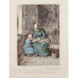 MARCEL JACQUE AFTER J.F. MILLET TWO ARTIST SIGNED AQUATINTS Interiors with mothers and children 5