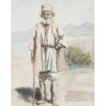 UNATTRIBUTED OIL PAINTING ON CARD Nineteenth century Austrian huntsman 17 1/2" x 10" (44.5cm x 25.