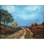 H.HEYNE OIL PAINTING ON CANVAS Rural track in a landscape Signed bottom right 10" x 13" (25.4cm x