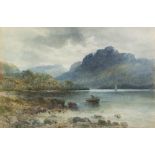 UNATTRIBUTED (Late Nineteenth/Early Twentieth Century) WATERCOLOUR Highland lake scene with man