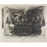 AFTER W. DENDY SADLER, ETCHING, REMARQUE PROOF An interior with figures, indistinctly signed by