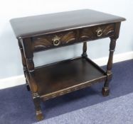 JACOBEAN STYLE OAK SIDE TABLE WITH BEVELLED LIP TO TOP, INCISED LUNETTE DESIGN TO FRIEZE DRAWER,