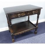 JACOBEAN STYLE OAK SIDE TABLE WITH BEVELLED LIP TO TOP, INCISED LUNETTE DESIGN TO FRIEZE DRAWER,