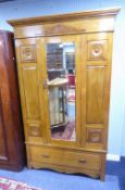 VICTORIAN ASH WARDROBE WITH MIRROR DOOR AND DRAWER BELOW, 3'8" WIDE