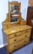 VICTORIAN ASH DRESSING CHEST WITH SWING MIRROR, TWO SHORT AND TWO LONG DRAWERS