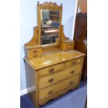 VICTORIAN ASH DRESSING CHEST WITH SWING MIRROR, TWO SHORT AND TWO LONG DRAWERS