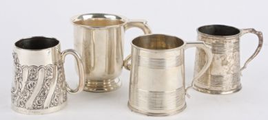 A Georgian silver tankard, London 1815 of cylindrical form with reeded bands, together with a