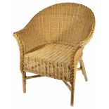 A Lloyd Loom style tub chair, woven arched seat and back upon bamboo stretchered supports height