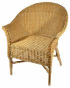 A Lloyd Loom style tub chair, woven arched seat and back upon bamboo stretchered supports height