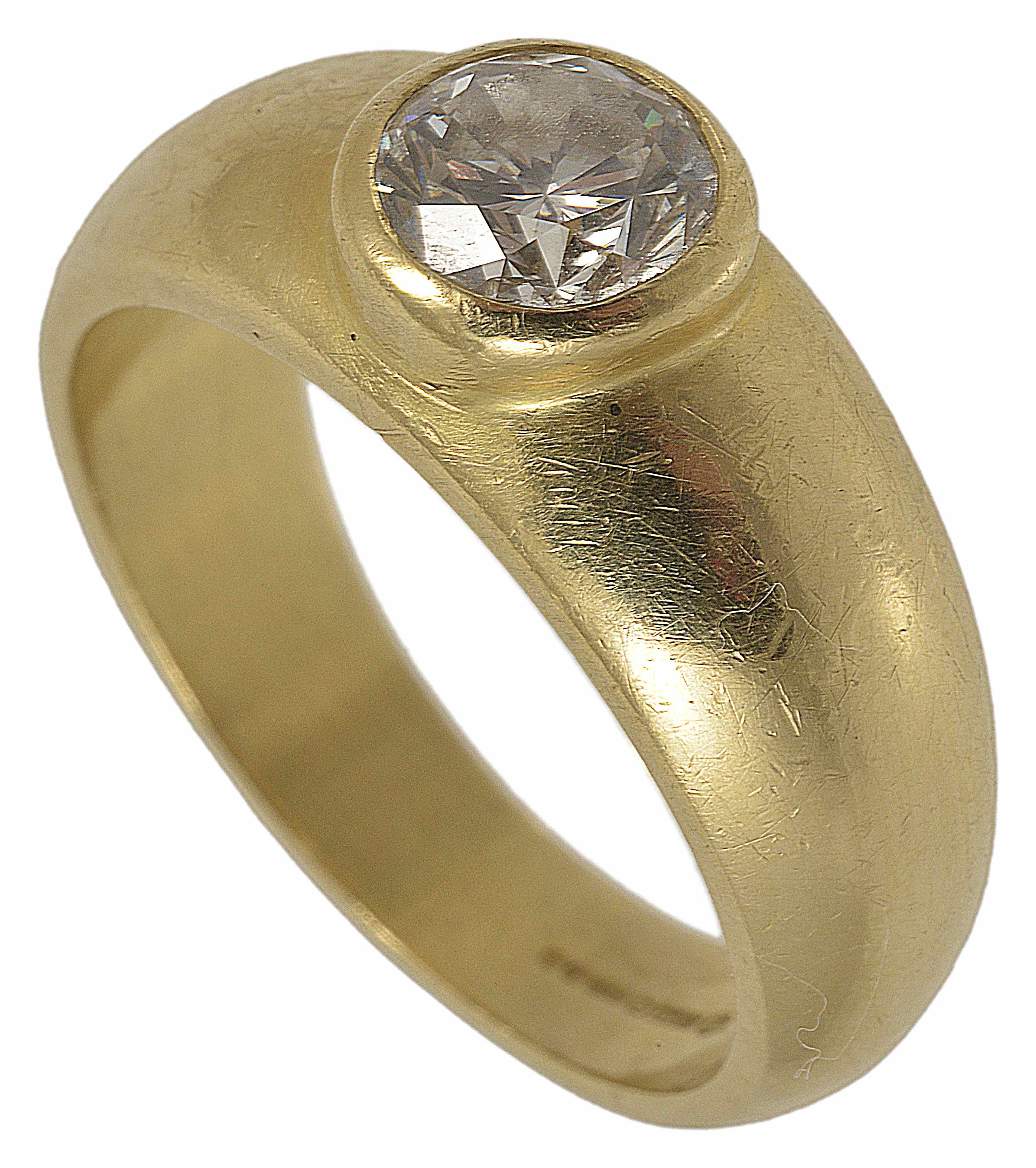 A gentleman's heavy 18ct gold mounted single stone diamond set ring the diamond approx. 1.55 ct.