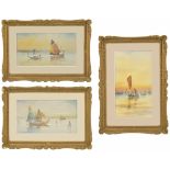 GM Avondale (20th Century) three gilt framed watercolours of Venetian boats in full sail, each