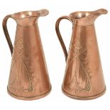 A good matching pair of Art Noveau Copper hot water jugs by Joseph Sankey and Sons circa 1900 of