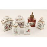 A collection of six European porcelain tea canisters, 19th century and later comprising of a