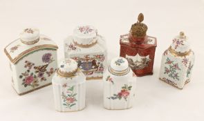 A collection of six European porcelain tea canisters, 19th century and later comprising of a