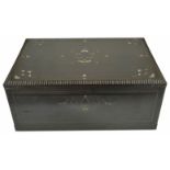 An ebonised mother of pearl inlaid writing box, 19th century of rectangular form with brass