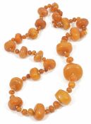 An impressive butterscotch amber bead necklace formed of graduated large polished disc shaped