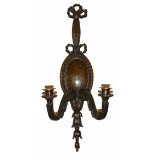 An Adamesque mahogany wall twin branch candle sconce, 19th century the ribbon carved mount above