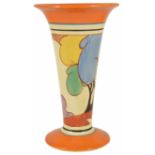 A Clarice Cliff Autumn Fantasque Bizarre trumpet vase, 20th century, painted in colours of black,