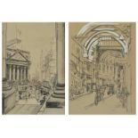 Eileen Seyd (1907-1976) British "The Royal Exchange" and "Leadenhall Market", a pair of black and
