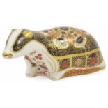 A Modern Royal Crown Derby Old Imari Badger in seating position, decorated in red and blue colour