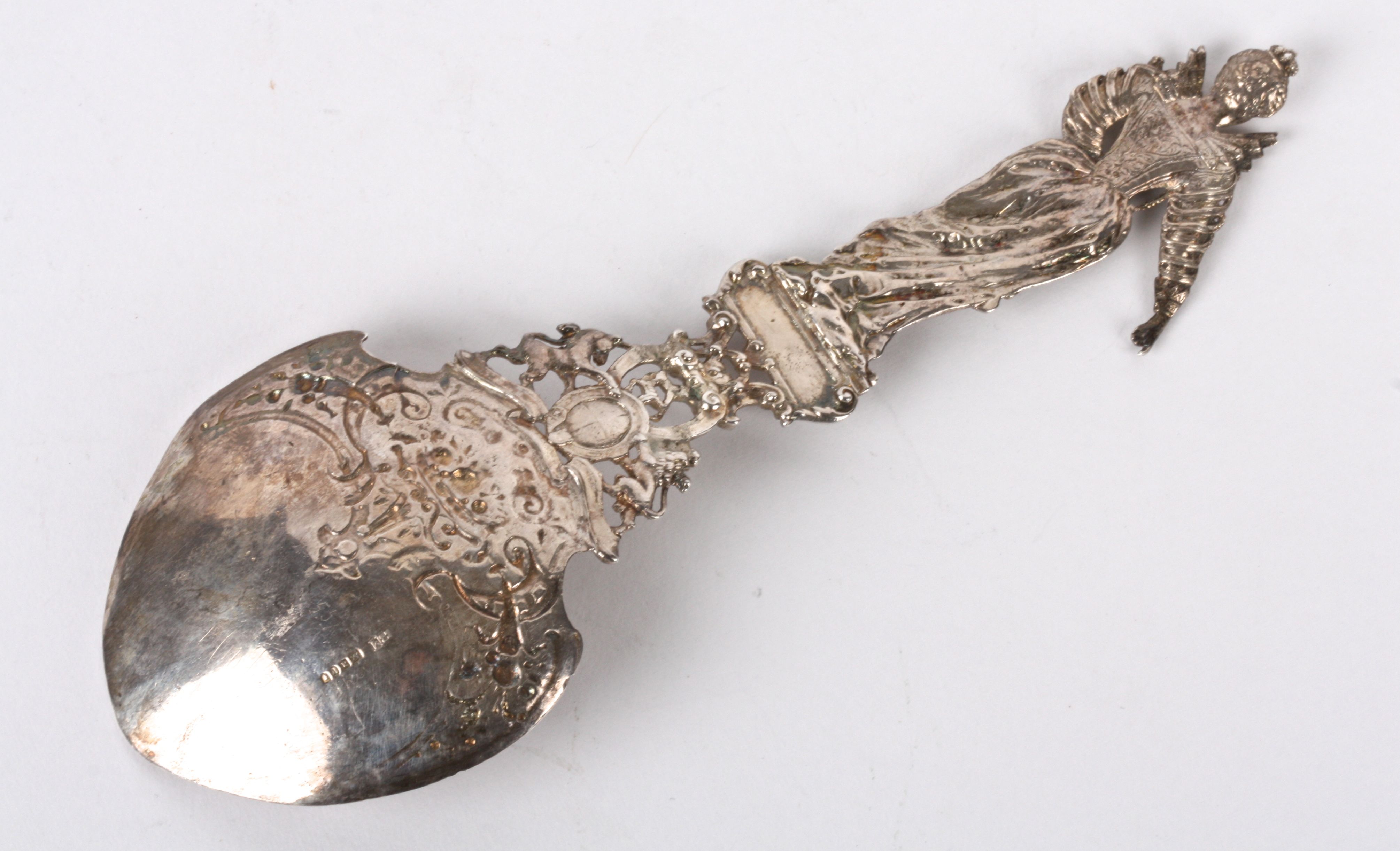 A Berthold Muller silver Spoon, import mark for London 1956 the handle modelled as royal lady - Image 2 of 3