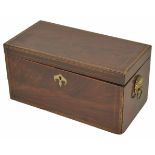 A 19th century mahogany and cross banded tea caddy of rectangular form with hinged lid and two