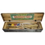 A vintage Jaques croquet set in wooden box complete set with four hardwood mallets, four balls
