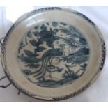 A Chinese blue and white Swatow crackle glazed plate, late Ming 16th/17th Century the centre painted