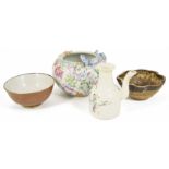 A small collection of Oriental wares to include a Chinese famille rose decorated floral