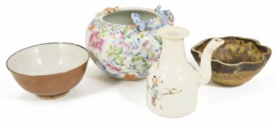 A small collection of Oriental wares to include a Chinese famille rose decorated floral