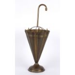 A decorative 1950s brass umbrella stand in the form of a half opened umbrella of hammered design