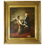Edward Hughes (British 1832 - 1908) 'The Music Lesson', large oil on canvas, ornate gilt frame,