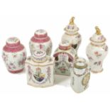 A collection of seven Continental porcelain tea caddies, 19th century and later to include a pair of