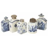 A collection of porcelain tea caddies, 18th century and later to include two Oriental blue and white