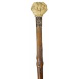 A late 19th century ivory and bamboo Callow & Sons walking stick the bamboo shaft with feint