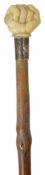 A late 19th century ivory and bamboo Callow & Sons walking stick the bamboo shaft with feint