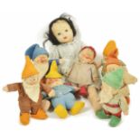 A set of Chad Valley Snow White and the Seven Dwarves 1930's, the set comprising Snow White (wearing