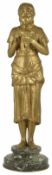 Alphonse De Tombay (Belgian 1843 - 1918) 'La gardeuse d'oies tricotant' a gilt bronze sculpture of a