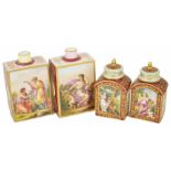 A pair of Royal Vienna porcelain tea caddies, 19th century of rectangular form, with figural painted