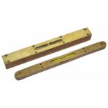 Two late 19th century brass and oak spirit levels one with makers name (worn) Marples & Sons the